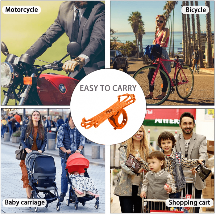 Suport telefon universal pentru bicicleta, din silicon, rotativ 360⁰, montaj pe ghidon, compatibil bicicleta, carut, trotineta, scuter, negru [8]