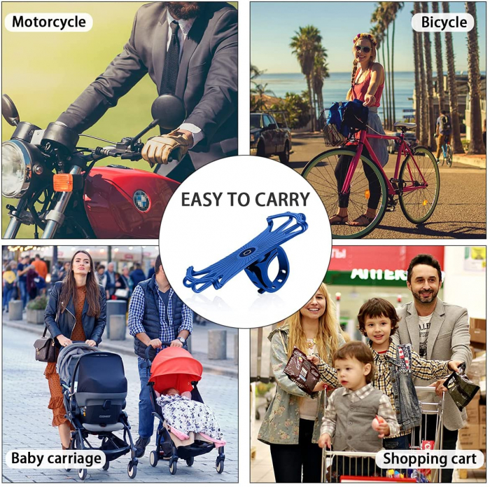 Suport telefon universal pentru bicicleta, din silicon, rotativ 360⁰, montaj pe ghidon, compatibil bicicleta, carut, trotineta, scuter, negru [8]