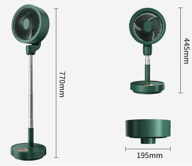 Ventilator cu picior reglabil pe inaltime, Ideas4Comfort, rotativ, portabil, telecomanda, reincarcabil USB, acumulatori 10000mAh, cu talpa rotunda, verde - RESIGILAT [2]