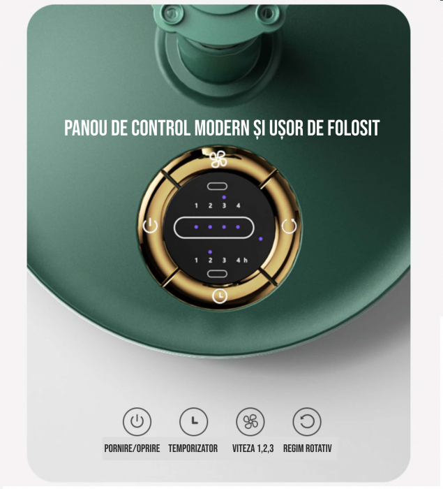 Ventilator cu picior reglabil pe inaltime, Ideas4Comfort, rotativ, portabil, telecomanda, reincarcabil USB, acumulatori 10000mAh, cu talpa rotunda, verde - RESIGILAT [9]