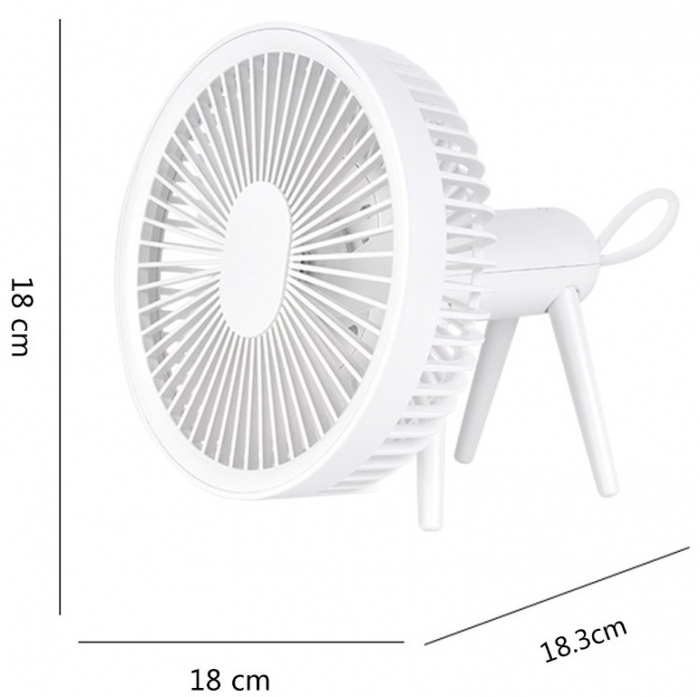 Ventilator cu trepied si carlig-suport rotativ, portabil, telVentilator portabil cu telecomanda si lampa LED, reincarcabil USB, 4 viteze, putere 8W, acumulatori 4000mAh, pentru birou, dormitor, terasa [2]