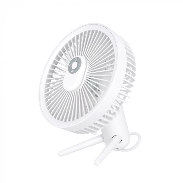 Ventilator cu trepied si carlig-suport rotativ, portabil, telVentilator portabil cu telecomanda si lampa LED, reincarcabil USB, 4 viteze, putere 8W, acumulatori 4000mAh, pentru birou, dormitor, terasa [8]