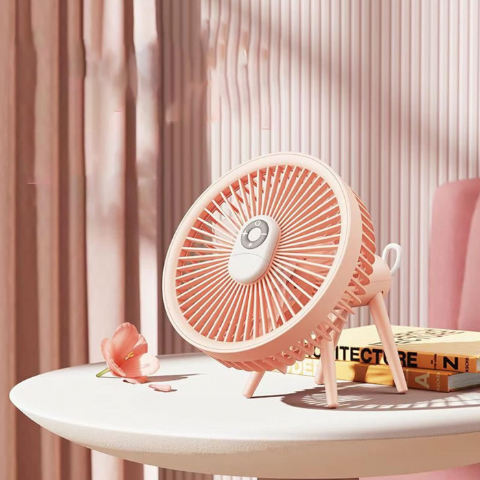 Ventilator cu trepied si carlig-suport rotativ, portabil, telVentilator portabil cu telecomanda si lampa LED, reincarcabil USB, 4 viteze, putere 8W, acumulatori 4000mAh, pentru birou, dormitor, terasa [4]