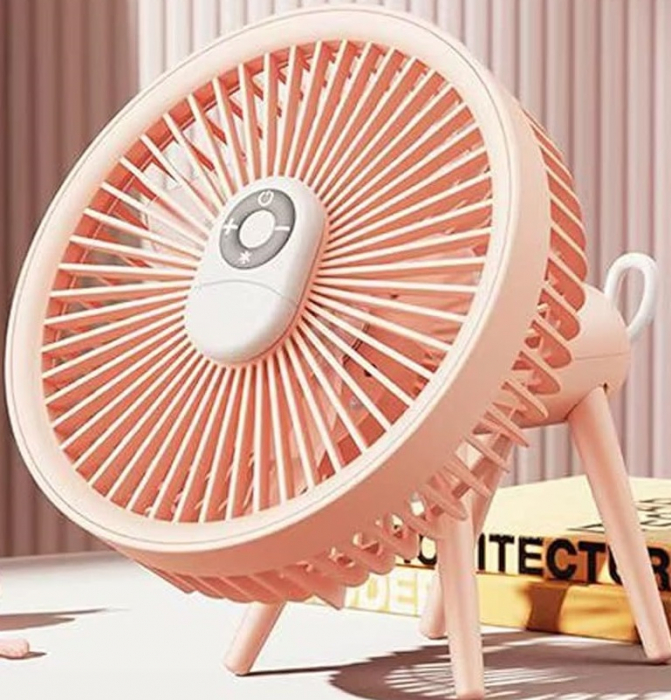 Ventilator cu trepied si carlig-suport rotativ, portabil, telVentilator portabil cu telecomanda si lampa LED, reincarcabil USB, 4 viteze, putere 8W, acumulatori 4000mAh, pentru birou, dormitor, terasa [7]