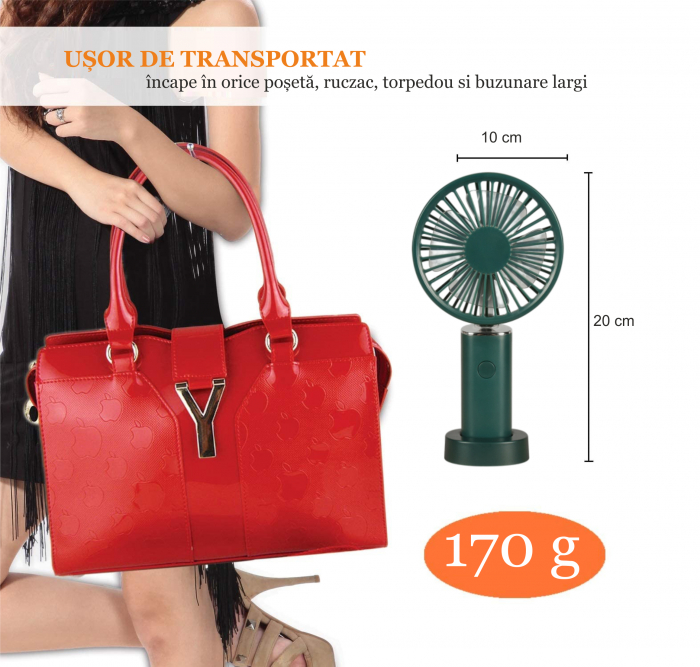 Ventilator de mana, portabil, 3 trepte ventilatie, incarcare USB, acumulator 1200 mAh, 2 W, Ideas4Comfort (3 culori) [6]