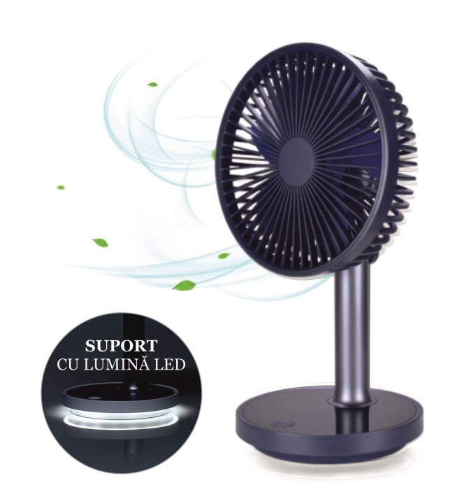 Ventilator portabil pentru birou, 5 W, acumulator 2000 mAh, brat extensibil, reincarcabil USB, alb [6]