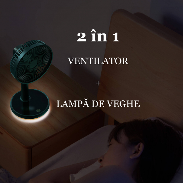 Ventilator portabil pentru birou, 5 W, acumulator 2000 mAh, brat extensibil, reincarcabil USB, alb [10]