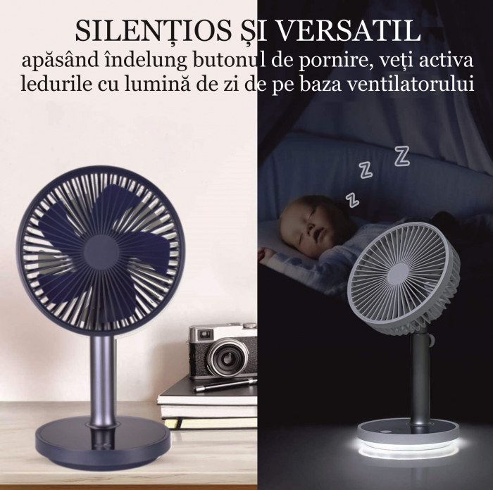 Ventilator portabil pentru birou, 5 W, acumulator 2000 mAh, brat extensibil, reincarcabil USB, alb [5]