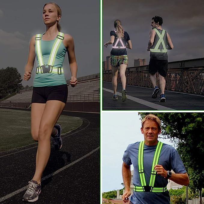 Bretele reflectorizante elastice cu benzi de semnalizare, ajustabila, marime universala, unisex, pentru ciclism sau sporturi nocturne, Ideas4Comfort, verde [5]