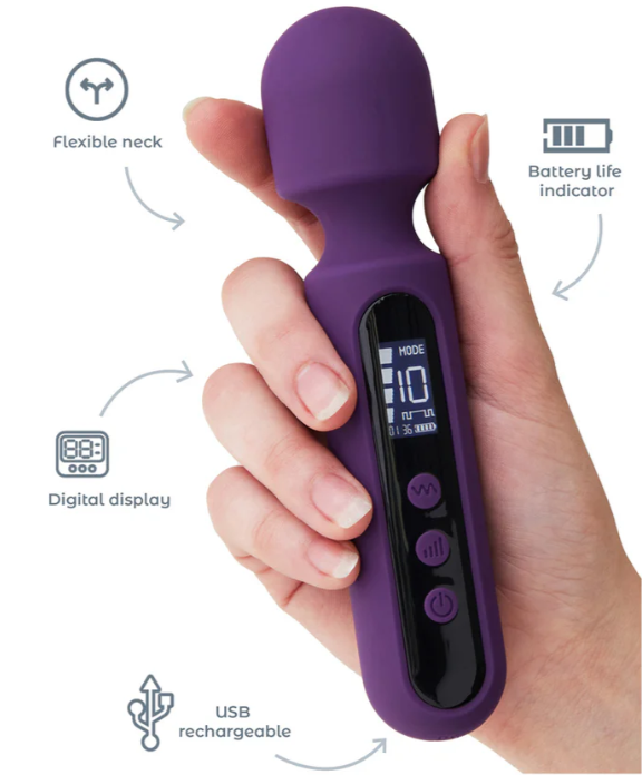 Vibrator cu ecran LED digital, 4 trepte intensitate, 10 moduri de vibratie, cu 3 adaptoare pentru clitoris, punctul G si mameloane, masca dantelata, panglica satinata de ochi, lenjerie din plasa [7]