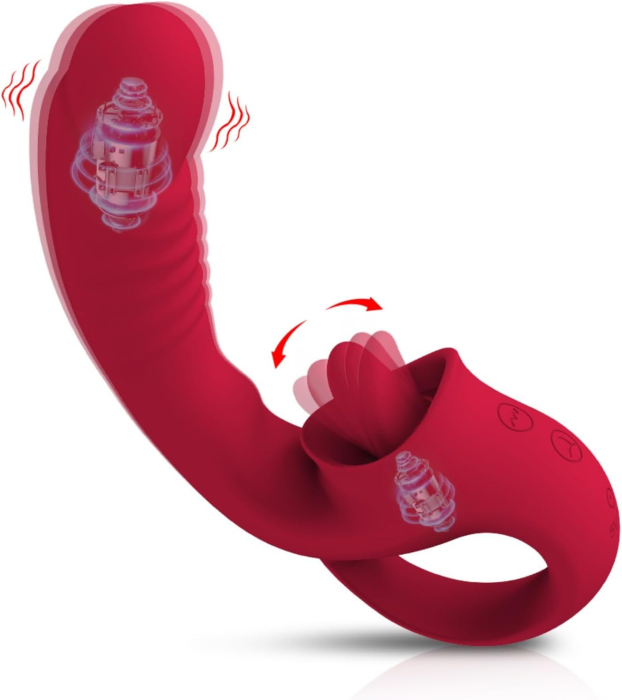Vibrator dublu cu limba, GABOS, cu 10 moduri de vibratii, silicon medical, reincarcabil USB, rezistent la apa, jucarie sexuala, cu masca dantelata, panglica satinata de ochi [7]