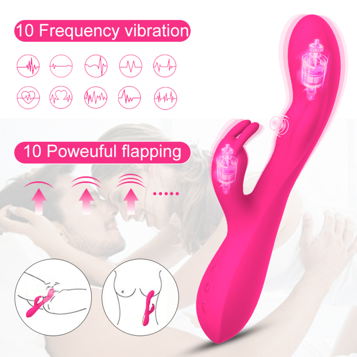 Vibrator Iepuras 23 cm din silicon medicinal, GABOS, cu 10 moduri de vibratii, reincarcabil USB, rezistent la apa, jucarie sexuala femei, cupluri [4]