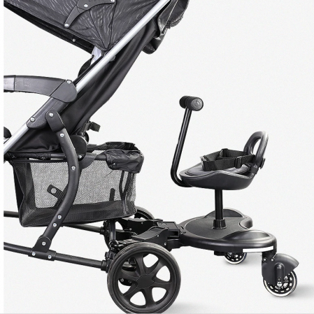 Adaptor de carucior pentru al doilea copil, buggy board cu scaun demontabil, 2 roti, capacitate 25 kg, universal, Ideas4Comfort, negru [7]