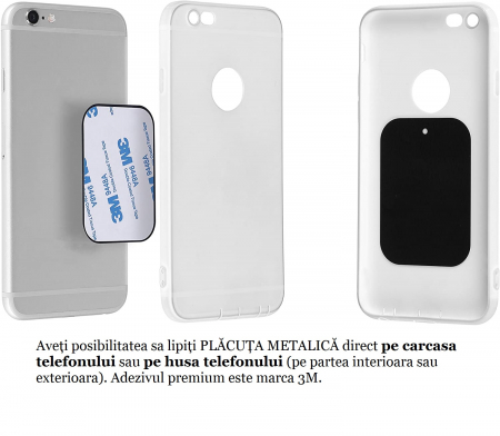 Set 4 placute metalice pentru suport magnetic de telefon, adeziv 3M, dimensiunea 4.5 x 6.5 cm, utilizare universala, negru [4]