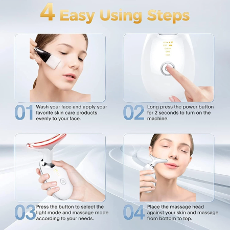 Aparat facial multifunctional 7 in 1 pentru reducerea ridurilor, hidratare, lifting, simulare microciculatie, ingrijire fata/gat, terapie cu lumina LED 7 culori, EMS, incalzire, USB, portabil [7]
