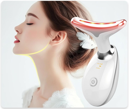 Aparat facial multifunctional 7 in 1 pentru reducerea ridurilor, hidratare, lifting, simulare microciculatie, ingrijire fata/gat, terapie cu lumina LED 7 culori, EMS, incalzire, USB, portabil [8]