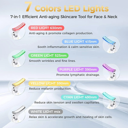 Aparat facial multifunctional 7 in 1 pentru reducerea ridurilor, hidratare, lifting, simulare microciculatie, ingrijire fata/gat, terapie cu lumina LED 7 culori, EMS, incalzire, USB, portabil [3]