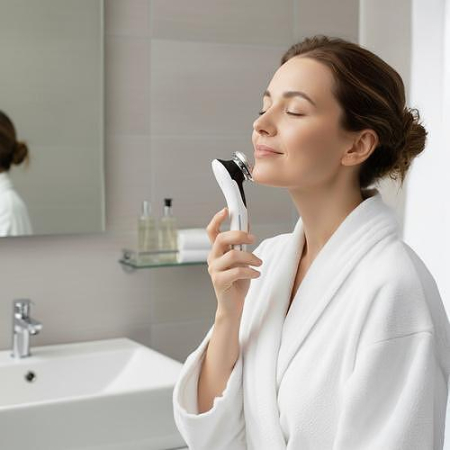 Aparat pentru tratament facial 5 in 1 cu vibratii EMS, functie hot & cool, lifting, anti rid, cearcane, anti-aging, dispozitiv profesional ingrijire ten, USB, portabil [6]