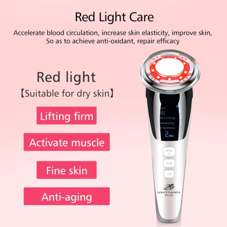 Aparat pentru tratament facial 5 in 1 cu vibratii EMS, functie hot & cool, lifting, anti rid, cearcane, anti-aging, dispozitiv profesional ingrijire ten, USB, portabil [4]