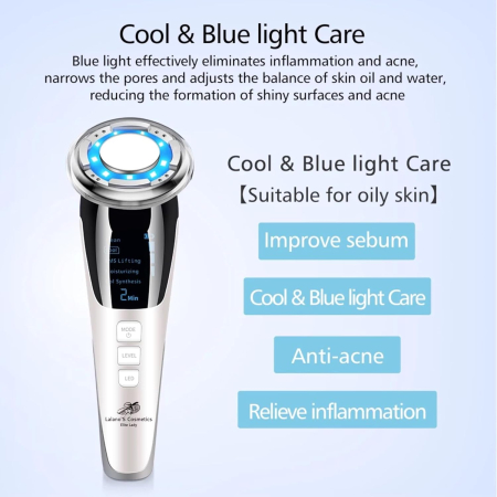 Aparat pentru tratament facial 5 in 1 cu vibratii EMS, functie hot & cool, lifting, anti rid, cearcane, anti-aging, dispozitiv profesional ingrijire ten, USB, portabil [3]