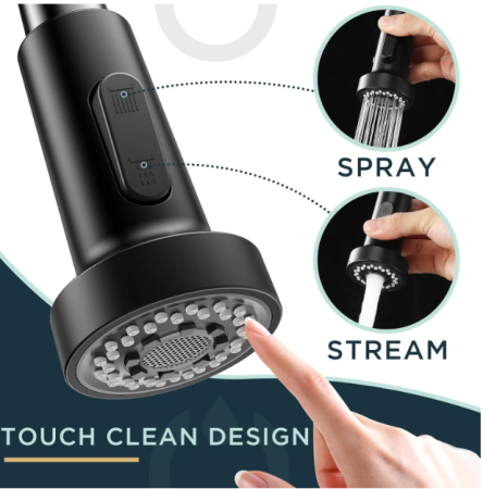 Baterie bucatarie din inox, robinet chiuveta cu pipa extractibila, rotativ 360°, monocomanda, otel inoxidanil, 2 moduri de jet, potrivita pentru bucatarie, bar [9]