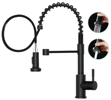 Accesorii bucatarie - Baterie bucatarie din inox, robinet chiuveta cu pipa extractibila si pulverizator retractabil, rotativ 360°, monocomanda, otel inoxidanil, 2 moduri de jet, potrivita pentru bucatarie, bar sau spalator