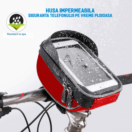 Borseta bicicleta impermeabila cu husa pentru telefon, neagra [2]