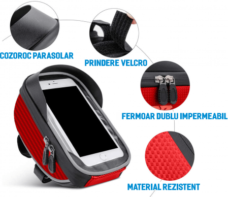 Borseta bicicleta impermeabila cu husa pentru telefon, neagra [6]
