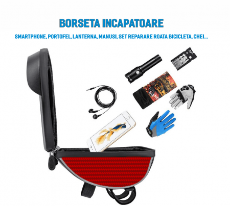 Borseta bicicleta impermeabila cu husa pentru telefon, neagra [4]