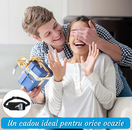 Borseta pentru alergat, sala, drumetii, universala, centura de alergare cu buzunar elastic, inchidere cu fermoar, compatibil cu talia 60-120 cm, negru [9]