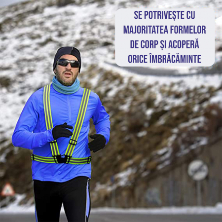 Bretele reflectorizante elastice cu benzi de semnalizare, ajustabila, marime universala, unisex, pentru ciclism sau sporturi nocturne, Ideas4Comfort, verde [8]