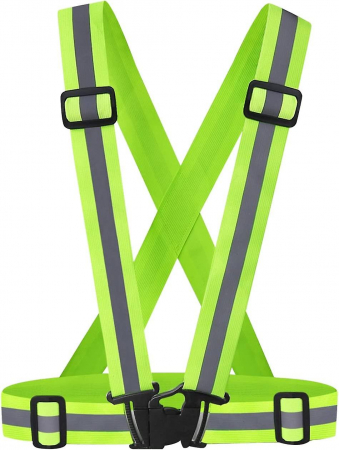 Accesorii bicicleta - Bretele reflectorizante elastice cu benzi de semnalizare, ajustabila, marime universala, unisex, pentru ciclism sau sporturi nocturne, Ideas4Comfort, verde