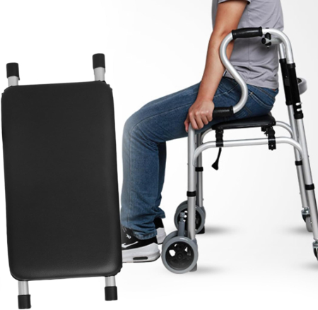 Cadru de mers 4 in 1 pliabil, cu sezut si cu roti detasabile incluse, 4 moduri de utilizare, fix / mergator / rulant / sezut, reglabil pe inaltime, suport ridicare, multifunctional [9]