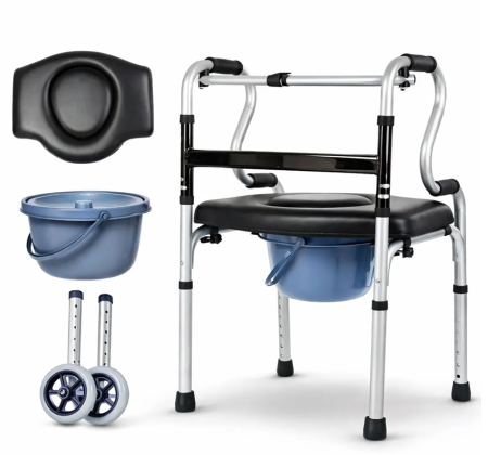 Cadru de mers 5 in 1 pliabil, include sezut wc, roti detasabile, vas colectare, multifunctional, 5 moduri de utilizare fix / mergator / rulant / sezut / wc, reglabil pe inaltime, cadru ortopedic cu wc [13]