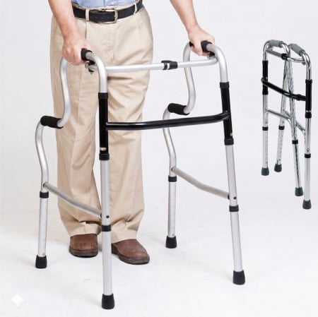 Scaune de WC - Cadru de mers pliabil GABOS, aluminiu usor, reglabil 74-92 cm, functie fix si pasitor, pliere rapida, max 100 kg