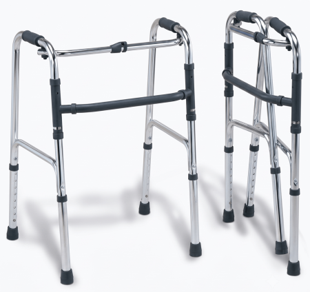 Scaune de WC - Cadru de mers pliabil, walker ortopedic reglabil pe inaltime, functie pasitor, cadru recuperare medicala din aluminiu, pliere rapida, antialunecare, suport pana la 100 kg