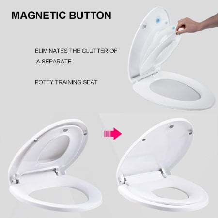 Capac WC cu reductie 2 in 1, GABOS, capac de toaleta pentru baie pentru copii si adulti, cu balamale metalice, cu inchidere lenta, plastic rezistent, cu prindere magnetica, usor de instalat si curatat [5]