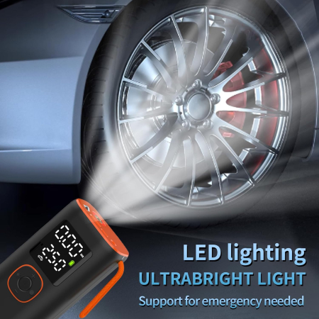 Compresor auto portabil cu lampa camping, baterie 6000 mAh, cu afisaj digital, adaptoare umflare, cablu USB, cablu bricheta, negru [7]