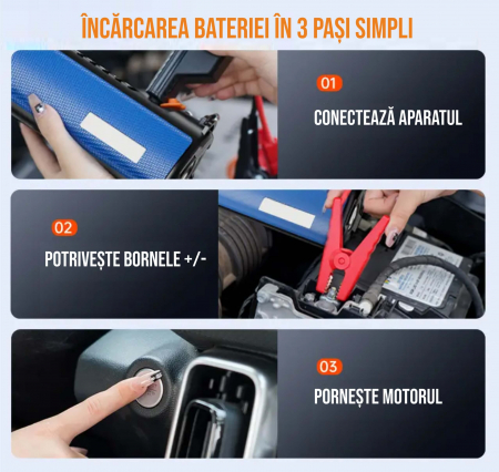 Compresor de aer cu redresor auto smart portabil, afisaj digital, cu lampa camping, baterie reincarcabila 10000 mAh, geanta depozitare, albastru [5]