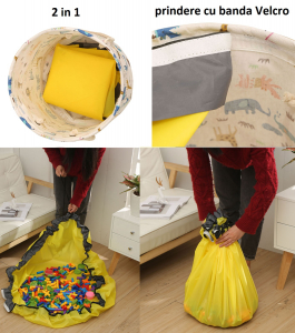 Covor de joaca LEGO si cos organizator jucarii - ROZ [3]