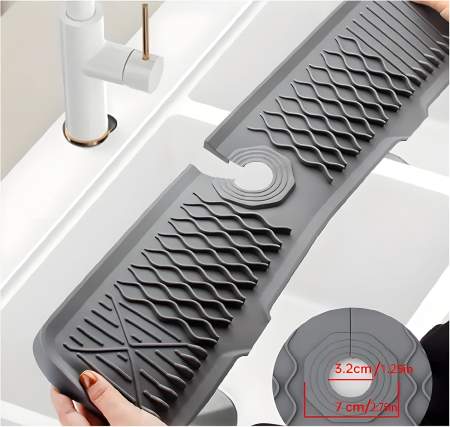 Covoras protective chiuveta din silicon pliabil, pentru bucatarie si baie, anti-alunecare, anti-stropire, tava de protectie chiuveta, 43.3x15x1.5cm, gri mat [3]