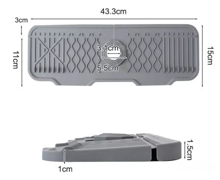 Covoras protective chiuveta din silicon pliabil, pentru bucatarie si baie, anti-alunecare, anti-stropire, tava de protectie chiuveta, 43.3x15x1.5cm, gri mat [7]