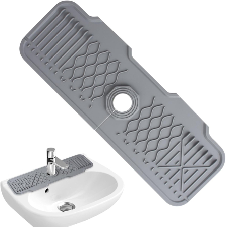 Covoras protective chiuveta din silicon pliabil, pentru bucatarie si baie, anti-alunecare, anti-stropire, tava de protectie chiuveta, 43.3x15x1.5cm, gri mat [2]