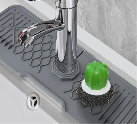 Covoras protective chiuveta din silicon pliabil, pentru bucatarie si baie, anti-alunecare, anti-stropire, tava de protectie chiuveta, 43.3x15x1.5cm, gri mat [1]
