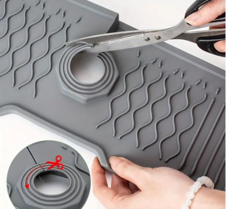 Accesorii bucatarie - Covoras protective chiuveta din silicon pliabil, pentru bucatarie si baie, anti-alunecare, anti-stropire, tava de protectie chiuveta, 43.3x15x1.5cm, gri mat