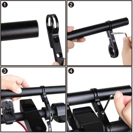 Extensie bara ghidon pentru trotineta electrica, scuter, suport telefon, pedometru, claxon, 20 cm, negru [3]