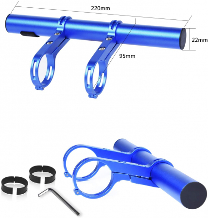 Extensie bara ghidon pentru trotineta electrica, scuter, suport telefon, pedometru, claxon, 20 cm, albastru [1]