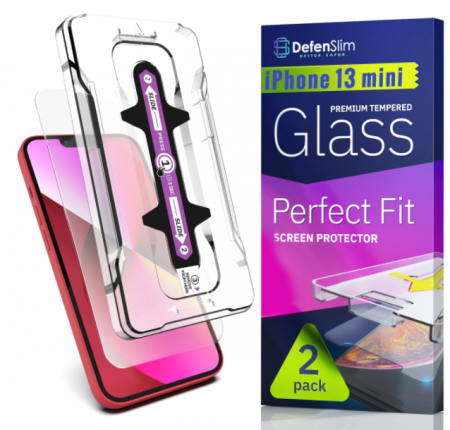 Folie sticla iPhone 13 Mini, set 2 buc, DefenSlim, instalare usoara cu dispozitiv de potrivire automata, Easy Install Kit patentat [8]