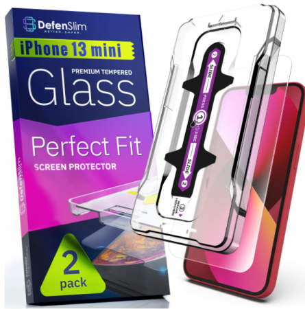 Folie sticla iPhone 13 Mini, set 2 buc, DefenSlim, instalare usoara cu dispozitiv de potrivire automata, Easy Install Kit patentat [0]