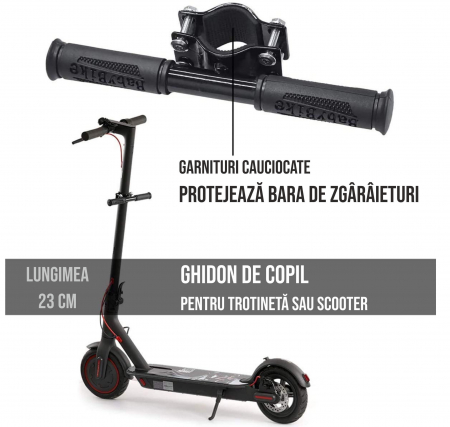 Maner ghidon suplimentar trotineta, scuter, 23 cm, reglabil, mansoane din silicon, ghidon de copil pentru trotineta, Ideas4Comfort (negru/rosu) [7]